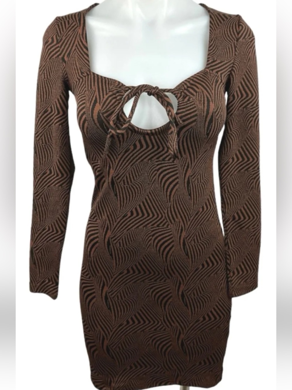 Zara Brown & Black Abstract Tie-Waist Mini dress NWT